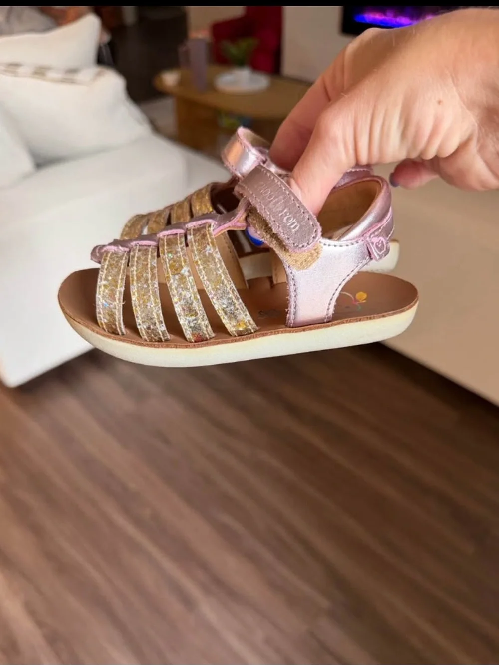 Girls Pink Glitter Strap Sandals - Kids